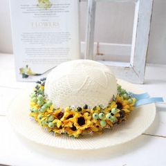 現品1点もの　ひまわりとベリーが彩る　フラワーハット　ガーデニング　直送OK　ギフト　誕生日　お祝い other022