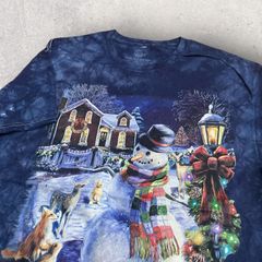 US古着 THE MOUNTAIN ザ マウンテン クリスマス 雪だるま Tシャツ L ネイビー