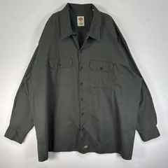 古着 ディッキーズ Dickies 長袖シャツ ワーク 作業着 フラップポケ ワンポイント ロゴ 大きいサイズ 3XL  カーキ 無地 メンズ