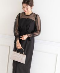 ◆匿名配送【新品・未使用】ブラック×ブラック　Ｍサイズ ボリューム袖 チュールレース ビスチェ パーティードレス