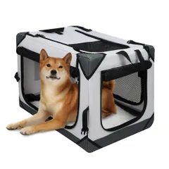人気商品給水ボトルバンド付き 洗濯可能 ロック付き 犬用クレート 中型犬 ソフトクレート 折り畳み 15kgまで『災害、簡易宿泊、アウトドア、病院、キャンプに大活躍！ キャリーバッグ 猫 』 犬 犬 (L キャリーケース ball ライトグレー) Totoro