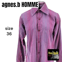 【美品】agnes.b HOMME アニエスベーオム  シャツ トップス ストライプ ブルー パープル 長袖 36サイズ コットン100%のサムネイル