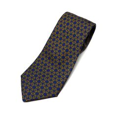 【楠本質店/元住吉】エルメス/HERMES　ネクタイ　ブルー　ゴールド　鎖　ニーマン・マーカス　シルク100％　(約)全長140cm×剣幅9.0cm　メンズ【中古】　