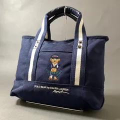 Df27 POLO GOLF ポロゴルフ RALPH RAUREN ラルフローレン 2WAY POLO BEAR TOTE BAG ポロベア キャンバストートバッグ ネイビー ショルダーバッグ 刺繍のサムネイル