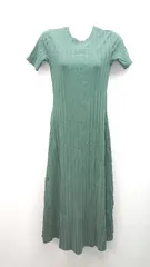 ◇ ZARA ザラ ストライプ クルーネック 無地 ゆったり シンプル 半袖 ロング ワンピース サイズXS グリーン レディース E  【1310050029173】