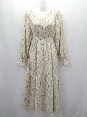 ◇ Θ axes femme アクシーズファム 花柄 長袖 膝下丈 ワンピース サイズM ベージュ系 レディース E  【1503060042939】