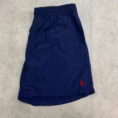 【美品】Polo by RalphLauren　ポロ バイ ラルフローレン　90年代　三角タグ　刺繍　ワンポイント　ショートパンツ　スイムショーツ　水着兼用　リゾート　ボトムス　ハーフパンツ　古着　ネイビー　紺色　XL