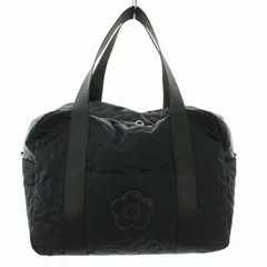 マリークワント MARY QUANT ボストンバッグ ハンドバッグ キルティング ナイロン 花柄刺繍 ポーチ付き 黒 ブラック /YT