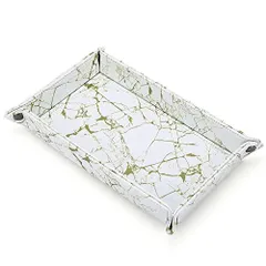 大理石柄ホワイト_Medium レザートレイ アクセサリートレイ 大理石柄 長方形 小物入れ 折り畳み式 こものいれ 卓上 おしゃれ 腕時計トレー 鍵 スマホ メガネ リモコン 収納ボックス おしゃれ 携帯便利 (ホワイト)