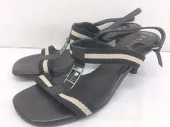 ◇ ◎ BALLY バリー アンクルストラップ ヒール サンダル サイズEU 36 1/2 US 6 ブラック オフホワイト レディース  【1002801327347】