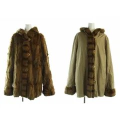 バルマン BALMAIN 毛皮コート ロリスファー リバーシブル フード ミドル 長袖 絹 シルク 11 L 茶 ブラウン ■GY18 /MQのサムネイル