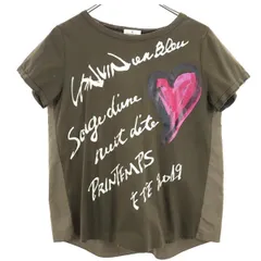 ランバンオンブルー 日本製 プリント 半袖 Tシャツ 38 カーキ LANVIN en Bleu ロゴ レディース 【中古】  【230712】 メール便可