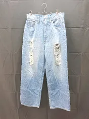 ◇ INDIGOS USED加工 ダメージ ヴィンテージ 無地 ストレート　デニム パンツ Sサイズ ブルー メンズ E  【1303160013040】