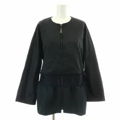 エスカーダ ESCADA ブルゾン ノーカラージャケット ジップアップ 切替 フリンジ 38 L 紺 ネイビー /NW35のサムネイル
