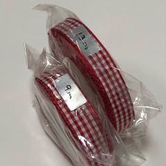 ゆらぎのあるチェックのリボン　赤　22m
