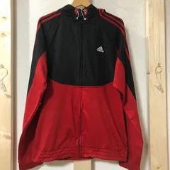 adidas/アディダス ナイロン トラックジャケット ジャージ フード付き vintage Y2K 旧タグ スリーライン スリースストライプ 00’s タイ製 メンズ M レッド/ブラック