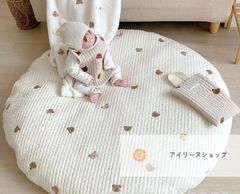 新品未使用サニーマット ベビーマット お昼寝マット ラウンドマット 月齢フォト 寝相アート 赤ちゃん ごろ寝 85cm 綿 刺繍 よちよちマット プレイマット コットン サークル マット ラグ ラウンド 円形#アイリーヌショップ