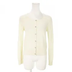 ルゥデルゥ Rew de Rew カーディガン ニット ラウンドネック 長袖 切替 チュール 刺繍 花 透け感 38 ライトベージュ /AO8