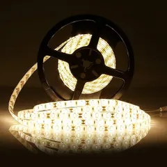 防水IP65 300連 切断可能 5M 白ベース/LED 高輝度 強力粘着両面テープ 正面発光 12Ｖ SMD LEDテープライト● 5050 短色 (電球色)