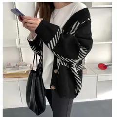 セール価格！送料無料【残り1点】チェック柄 韓国ファッション オーバーサイズ  ニット カーディガン