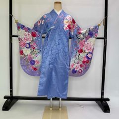 二尺袖 単品 卒業式着物 水色 裄68.2cm Lサイズ  袴用着物 化繊 中古 4537