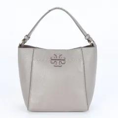 美品 トリーバーチ ロゴ マックグロー スモール バケットバッグ レザー ハンド トート ショルダー グレー レディース RRE CE5-3【中古】