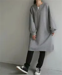 パーカー チュニック 即購入OK 綿 レディース 新作 長袖 無地 Vネック バルーン袖 プルオーバー パーカーワンピース ロングパーカー デザイン感 ゆったり スリット 春 秋 冬 大人 可愛い 通勤 OL オフィス 大きいサイズ xzzongsi159