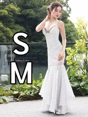 ホワイト【Angel R/エンジェルアール】 AR21242 ドット柄シフォン×ビジュースリットマーメイドロングドレス