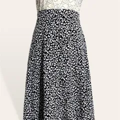 ❤️極美品 ローリーズファーム モノトーン アニマル レオパード柄 フロントボタン マキシ丈 ロングフレアスカート F  レディース 2879