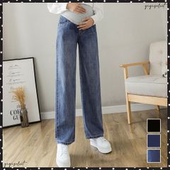 マタニティズボン デニムセミワイドパンツマタニティウェア 産前産後 お腹楽ちん ジーンズ ウエスト調節デニムパンツ お腹カバー ストレートパンツ アジャスター付マタニティ服春秋夏 無地妊婦妊娠パンツ マタニティーパンツ