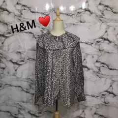 新品<!-利用不可文字-!>　エイチアンドエム　H&M 長袖ブラウス　【XL】 黒　紫　白　花柄　フリル　オシャレ　上品　キレイ　大人　かわいい