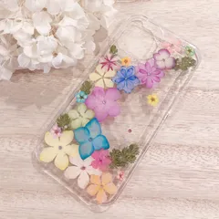 カラフルアジサイの押し花iPhoneケース