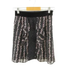 アプワイザーリッシェ Apuweiser-riche ミニスカート フレア シフォン レース 黒 紫 1 *E799