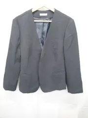 ◇ ⊇ NATURAL BEAUTY BASIC ボタンレス 長袖 ノーカラー ジャケット サイズ縦 M 横 2XL ネイビー レディース E  【1505290029247】