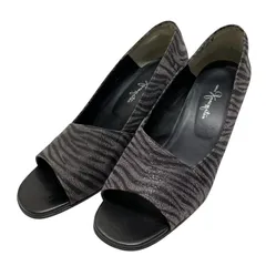 【美品】銀座かねまつ (25) パンプス オープントゥ ゼブラ柄 ヒール 希少デザイン