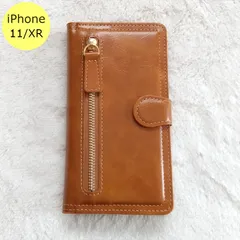 iPhoneケース 左ジッパー 手帳型 iPhone 11 XR ブラウン スマホ アイフォン ケース