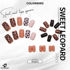COLORBIRD ネイルチップ ショート 24枚 ヒョウ柄 付け爪 短め 可愛い スクエア(ヒョウ柄,  ショート)