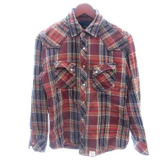 アズールバイマウジー AZUL by moussy ステンカラーシャツ 裏フリース チェック 長袖 S オレンジ /AU