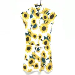 【美品】パーリーゲイツ 半袖ポロワンピース 白×イエロー ひまわり総柄 レディース 0(S) ゴルフウェア PEARLY GATES