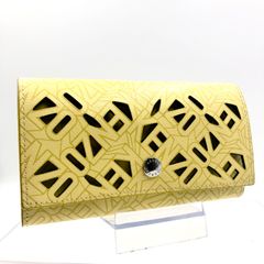 ■美品■希少■KENZO  ケンゾー　ロゴパンチングモノグラム　長財布　ロングフラップウォレット　レザー　イエロー×ブルー　シルバー金具　レディース
