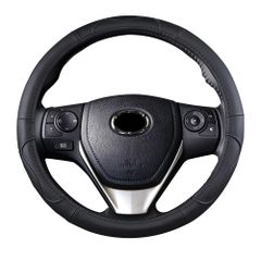 新品 【本革 の質感が手に馴染む 】 pleasantjapan ハンドルカバー ステアリングカバー 軽自動車 車 用 S サイズ O型 38cm 握りやすい 滑り止め (ブラック)
