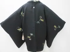 【一輝堂】【着物】 羽織 黒羽織 一つ紋 枝に葉文 金糸 羽織紐別売り 身丈約79cm 裄丈約64cm 25z05-2631