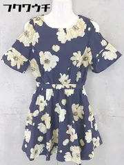 ◇ ●未使用● ◎ REDYAZEL レディアゼル タグ付き 花柄 総柄 半袖 膝丈 ワンピース サイズM ネイビー系 レディース 【中古】 【1102050003709】