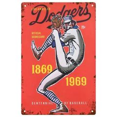 【801】新品 レトロ ブリキ看板 ★ Los Angeles Dodgers OFFICIAL SCORECARD 1869-1969 ★ ロサンゼルスドジャース オフィシャルスコアカード アメリカン雑貨 ガレージ フェンス ヴィンテージ プレート