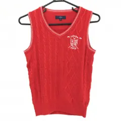 【美品】キャロウェイ ニットベスト レッド×白 ケーブル編み ウール混 Vネック レディース M ゴルフウェア Callaway