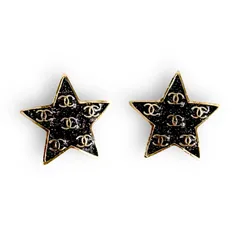 【美品】シャネル ラメ GP メッキ ゴールド C24C ココマーク グリッター スター　星　 ピアス　ゴールド　CCマーク エナメル ブラック　パープル