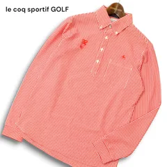 le coq sportif GOLF ルコック スポルティフ ゴルフ 通年 ロゴ刺繍★ 長袖 ストライプ ポロシャツ Sz.M メンズ