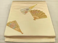 平和屋着物◎太鼓柄袋帯　総刺繍　駒刺繍　扇面草花文　金糸　正絹　逸品　CAAL2439ua