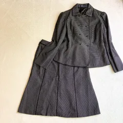 ニューヨーカー 黒系 ツイード 風 コットン シルク 絹 スカートスーツ 上13 下11 ダブルボタン ビジネス　フォーマル 上下サイズ違い　L相当