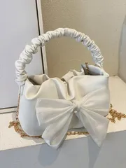 バッグ レディース ハンドバッグ 女性用ファッショナブルなギャザー入り三日月型ハンドバッグ、スカーフ付きリボン装飾のクラウド型ショルダーバッグ、メタルチェーンストラップのカジュアルメッセンジャーバッグ